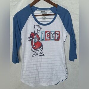 Icee Womens junior (M) Blue and White Raglan Shirt